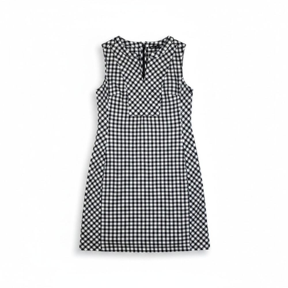 TALBOTS Gingham Linen Blend Sleeveless Mini Dress Navy White 8 Preppy Cottage